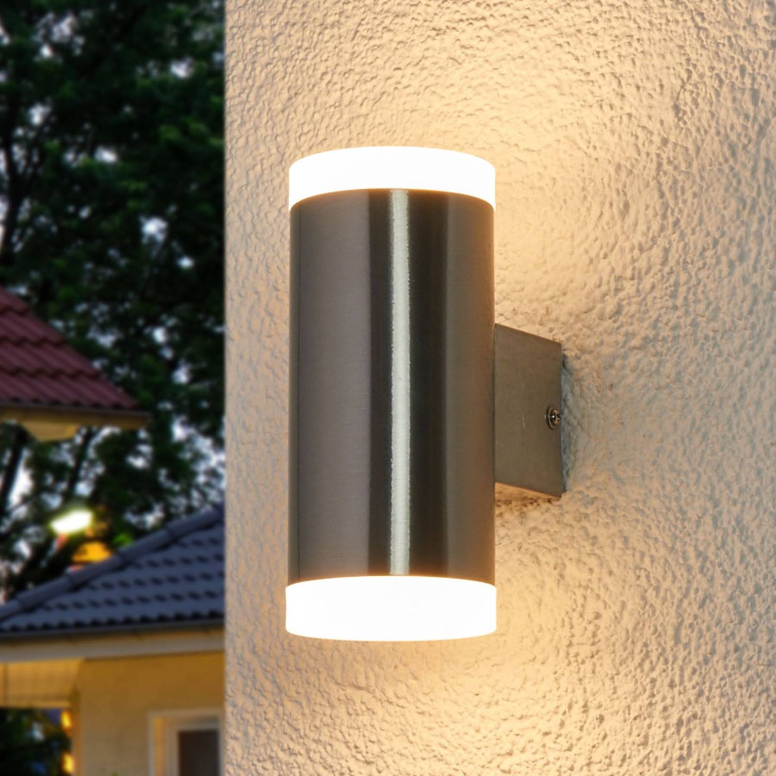 Lindby LED-utevegglampe Eliano, rustfritt stål, 2 lys.