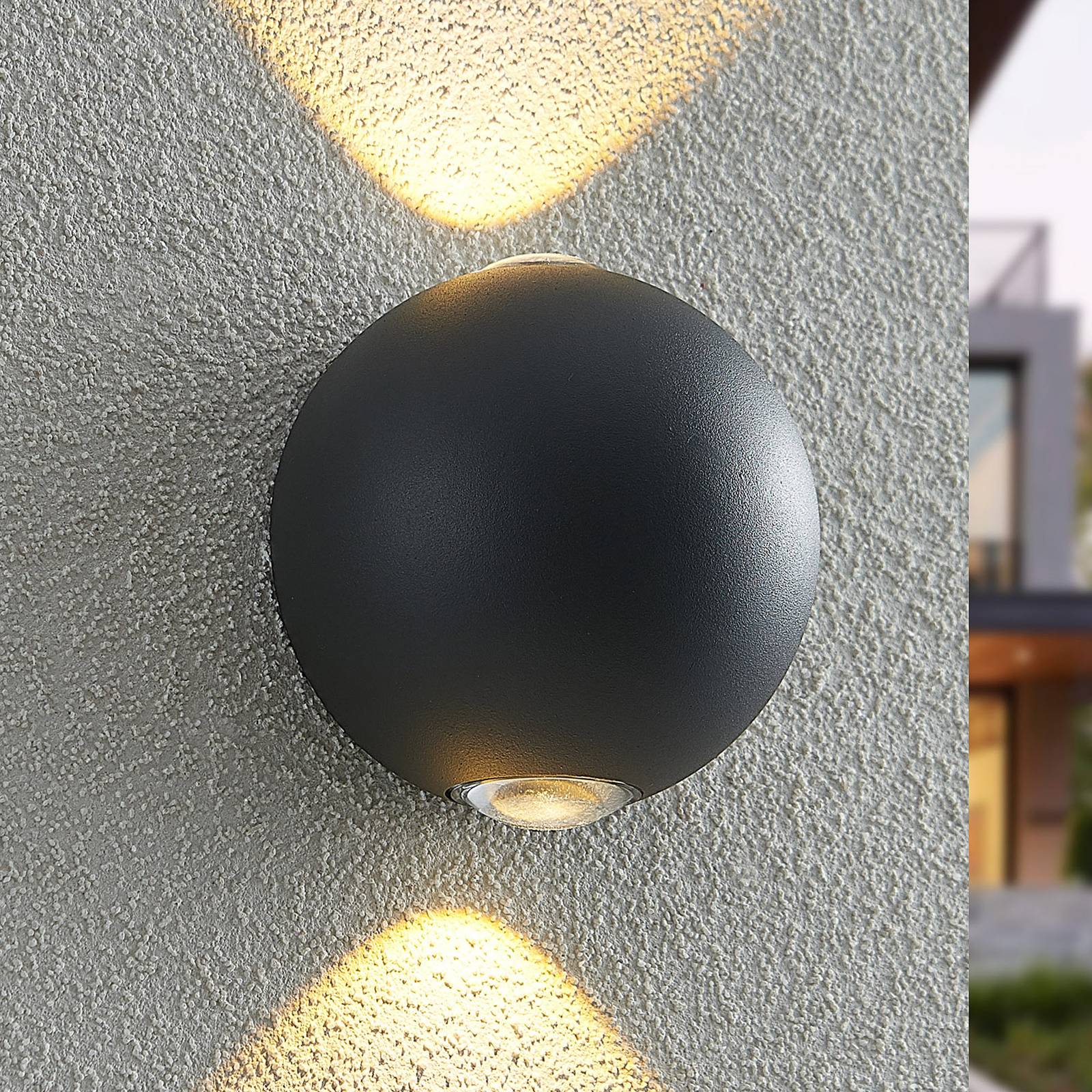 Lindby Esmani LED-vegglampe rund 2 lys, mørkegrå