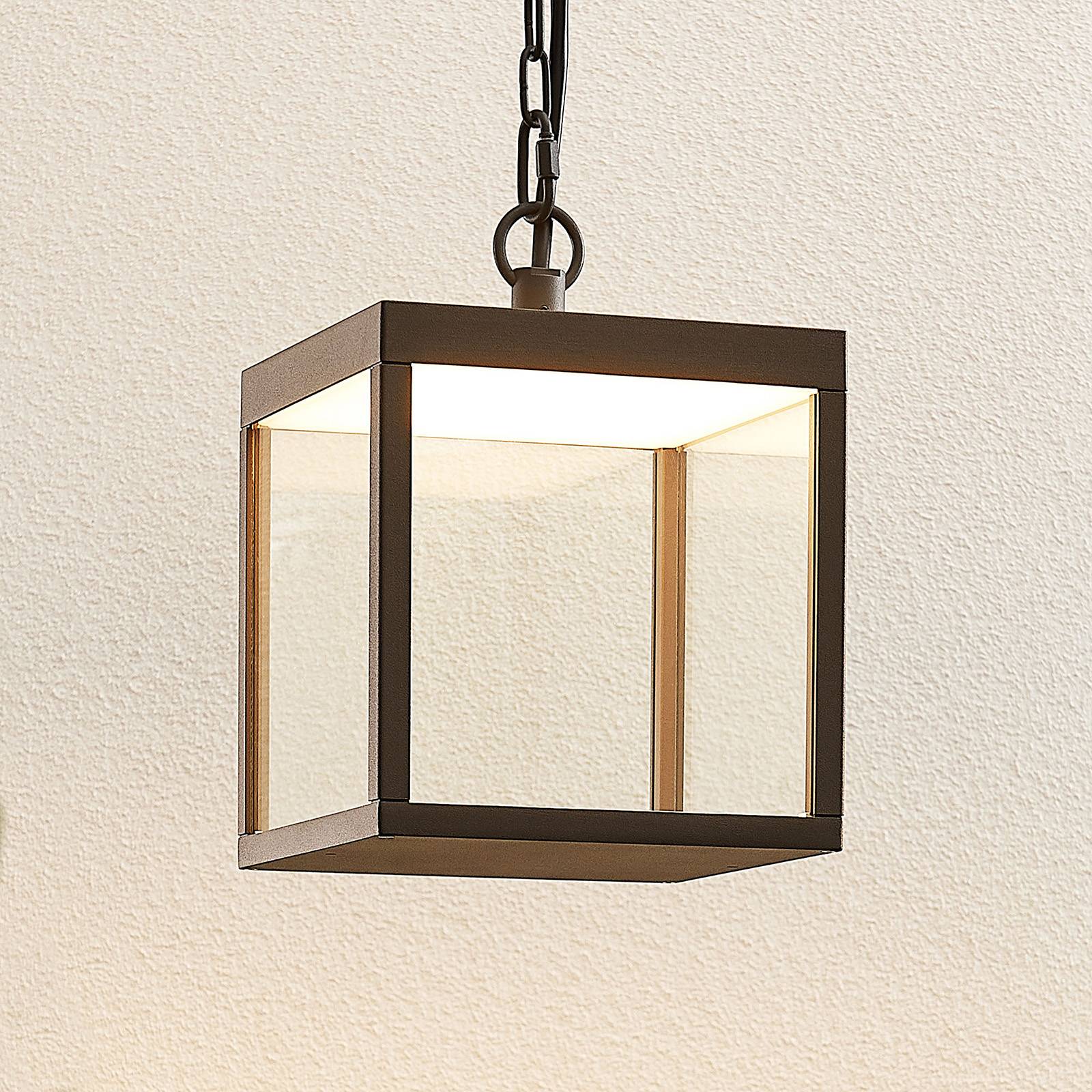 Lucande Utendørs LED-pendellampe Cube, glasskjerm, 18 cm