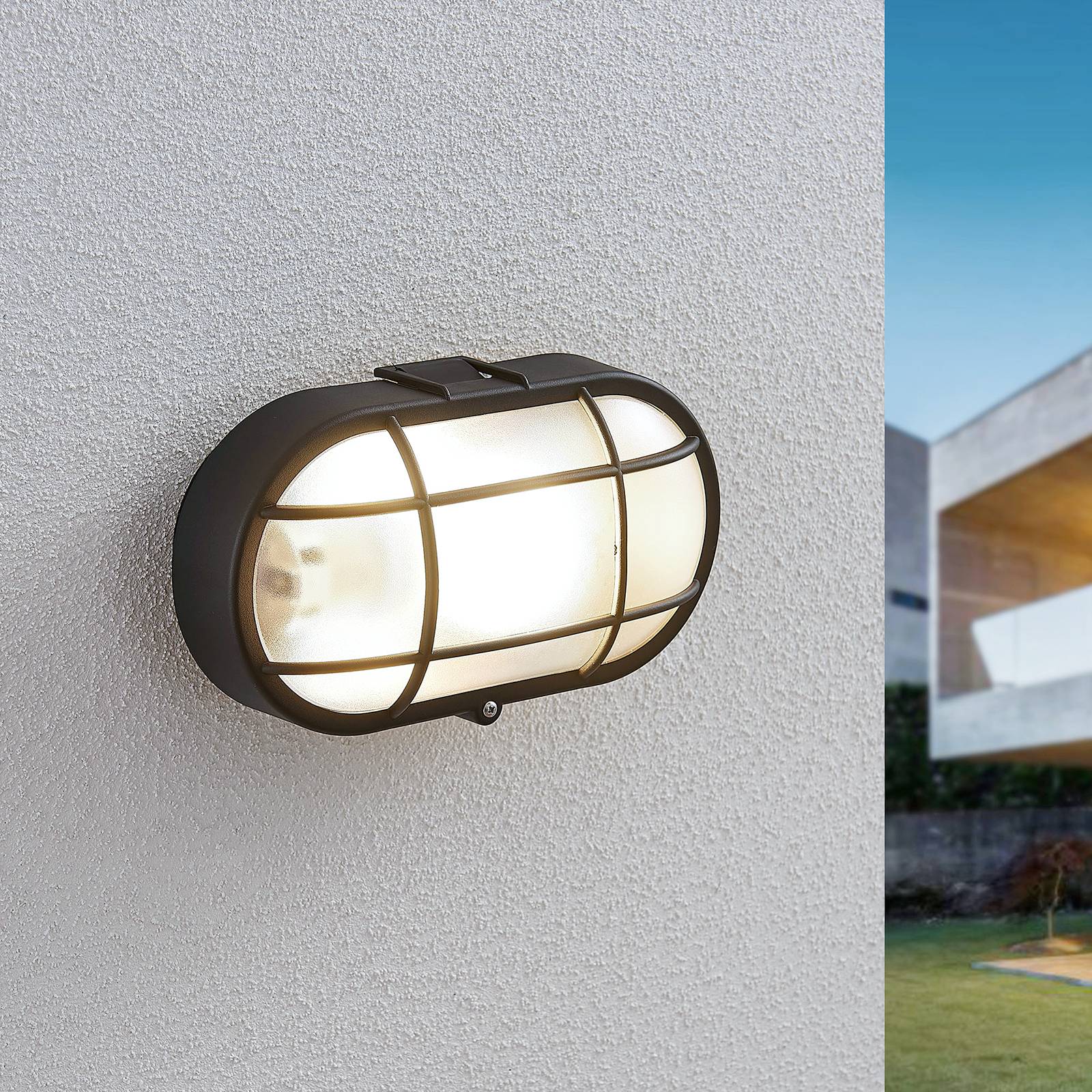 Lindby Utendørs vegglampe Alisha, oval, svart