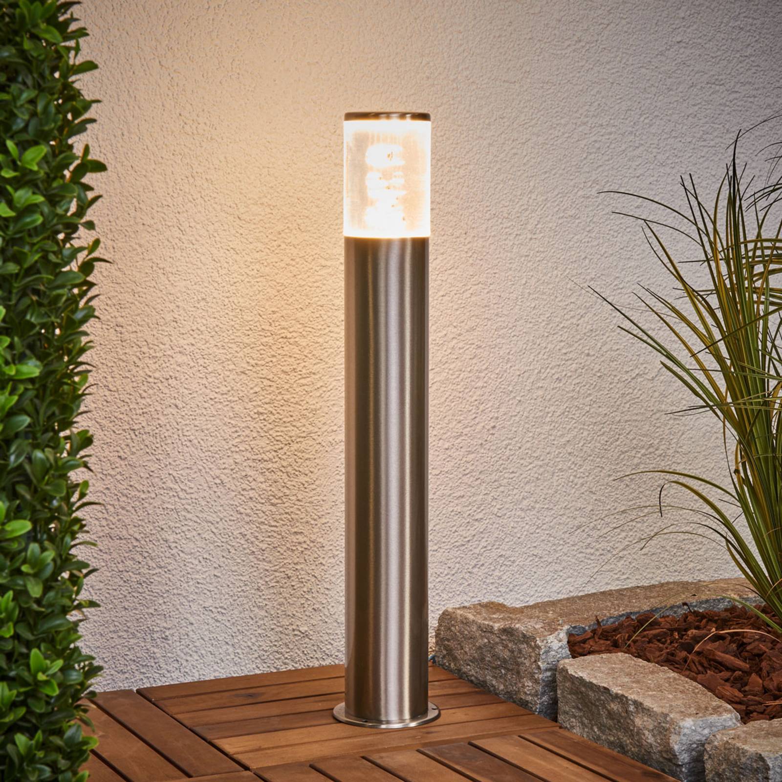 Lindby Sokkellampe Belen i rustfritt stål med LED-lys