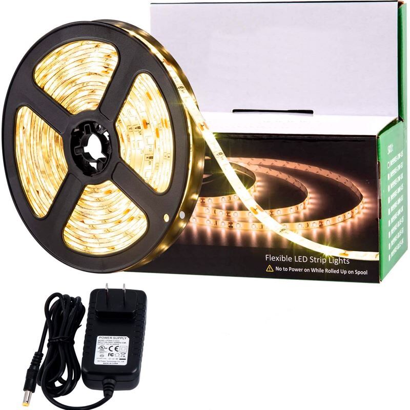 Komplet Led Strip Sæt 12v Dc 25w 5m Varm Hvid M/trafo Ip65