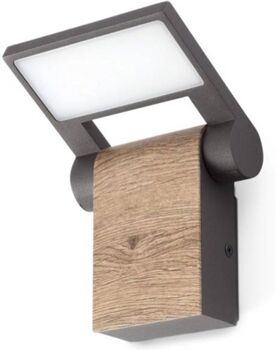 Faro Barcelona Aplique Exterior Wood LED (10W - Metal, Policarbonato - Cinzento Escuro, Madeira)