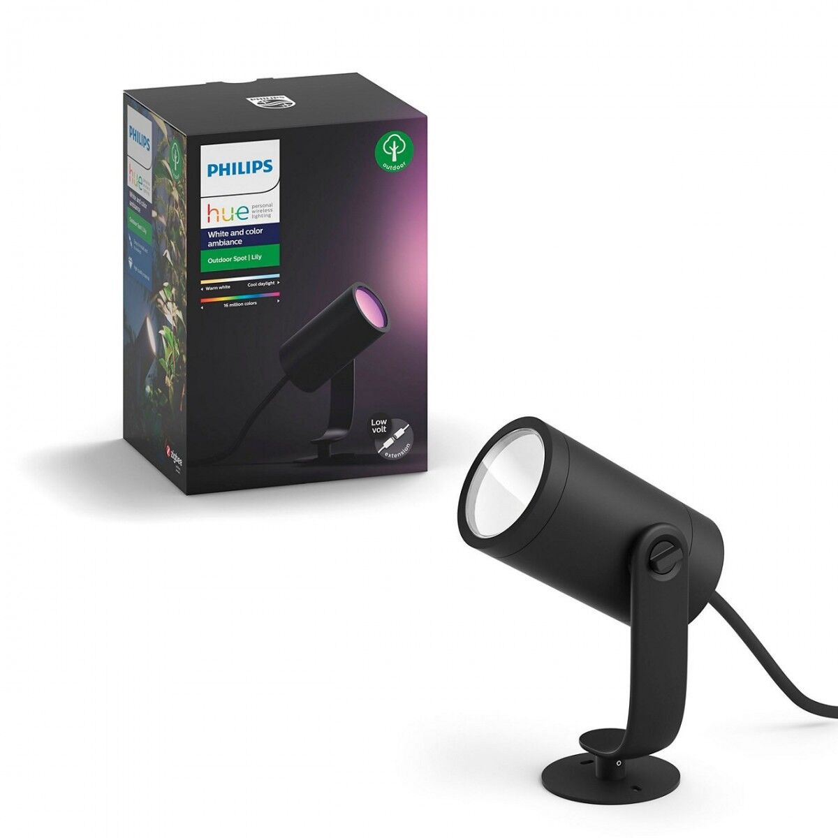 Philips Hue LED vonkajšie spotové zemné / nástenné svietidlo Philips Lily 17415/30 / P7 čierne, 19cm, extens