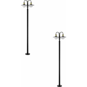 Loops - 2 pack IP44 Outdoor Bollard Light Black & Gold Curved Lamp Post 3x 60W E27