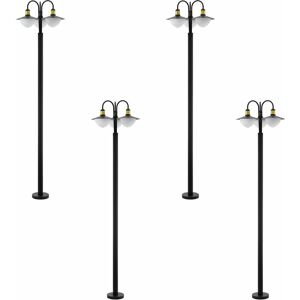 LOOPS 4 pack IP44 Outdoor Bollard Light Black & Gold Curved Lamp Post 3x 60W E27