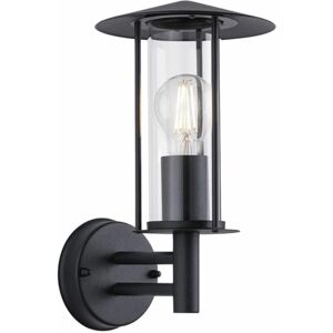 FIRST CHOICE LIGHTING Treviso - Black Lantern Style Outdoor Wall Light - Black and clear glass