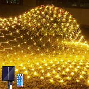 SHEIN 1pc Solar Powered Outdoor Net Light, 4.9ft*4.9ft 96 Led/9.8ft*6.5ft 192led Fairy String Light With Remote Control 8 Lighting Modes, Connectable To Garden Bush Lights, Wall Hanging, Ideal For Festival Wedding Party Decorations Yellow 4.9FT*4.9FT 96LE