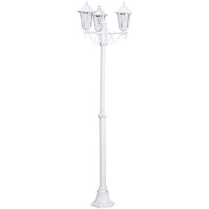 EGLO Laterna 5 Lamppost, 3-Flame Victorian Style Outdoor Lantern, White Cast Aluminium and Glass Garden and Driveway Lighting, E27 socket, IP44