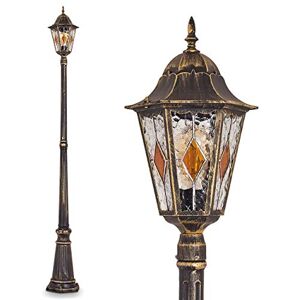 hofstein Outdoor lamp Antibes, Floor Light in Antique Look, cast Aluminium in Brown/Gold with Clear Glass panes, Path Light 210 cm, E27-socket, Retro/Vintage Garden lamp IP44, Without Bulbs