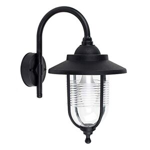 MiniSun Modern Outdoor Black Fishermans Style Swan Neck Wall Light Lantern - IP44 Rated - Complete with 1 x 6w LED ES E27 Bulb