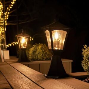 Festive Lights Solar Powered Victorian Style Traditional LED Filament Garden Lamp Post Light Ornament Aluminium Outdoor Security Lighting (Classic, Base Mount)