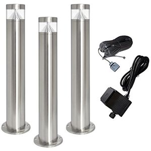 Long Life Lamp Company 3 Plug & Go LED Bollards Modern Stainless Steel Garden Lamp Post 12v Low Voltage Warm White Light ZLC046WW3P