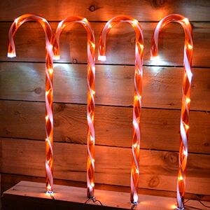 Premier LED Candy Cane Christmas Pathway Lights Set of 4, Silver, 12