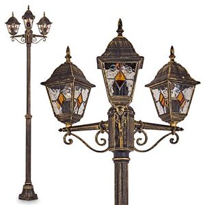 hofstein Outdoor lamp Antibes, candelabra in antique look, cast aluminium in brown/gold with clear glass panes, 3-arm pathway lamp 225 cm, 3 x E27-socket, retro/vintage garden lamp IP44, without bulbs