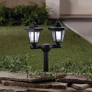 Garden Mile 2 in 1 Twin Head Solar Lantern Garden Outdoor Victorian Traditional Light Lamppost Dual Wall Mounted Border Light Stake Lighting Sconce
