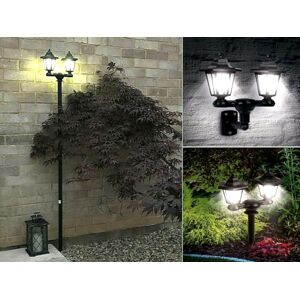 Ideaworks 3 in 1 Solar LED Lamp Post Rechargeable Patio Outdoor Garden Security Bulb Clear Lantern White Night Path Bollard 1.5M Tall Black