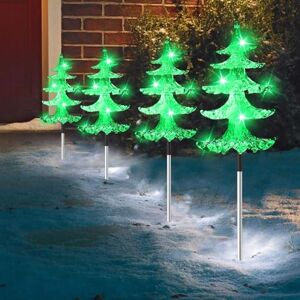 Just for Christmas Tree Stake Light 16 Green LEDs Christmas Garden Pathway Lights Indoor & Outdoor Use with Timer Function Light-Up Festive Path Home Decor Lighting Battery Operated - (Set of 4)