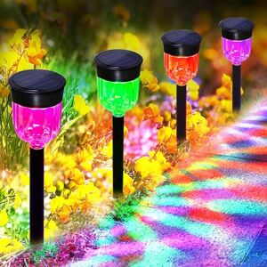 Garsent Solar Pathway Lights Outdoor, Solar Outdoor Lights, Colorful Solar Garden Lights Outdoor Waterproof, Auto On Off Outdoor Solar Lights, for Yard Lawn Patio Walkway