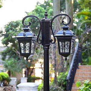 Wadrbsw Lamp Post Lights Outdoor, 265cm 2-Head Outdoor Lamp Post Light Garden Path Pillar Lamp Pillar Post Light Aluminum Bollard Path Lamp Waterproof IP65 Street Light Glass Lantern Pillar High Pole Light Ma