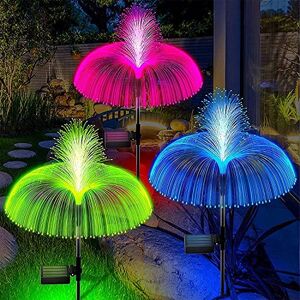 Rablue 2Pcs Solar Lights Outdoor Garden, Jellyfish-Shaped 7 Colors Changing Solar Lamp IP44 Waterproof Fairy Pathway Light for Lawn Yard Garden Outdoor Patio Summer Decorations (B)