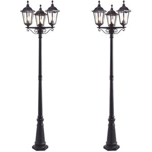 Loops 2 PACK Outdoor Lantern Lamp Post Matt Black & Glass 2.3m Tall 3 Light Bollard