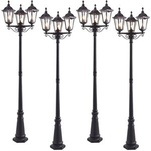 Loops 4 PACK Outdoor Lantern Lamp Post Matt Black & Glass 2.3m Tall 3 Light Bollard