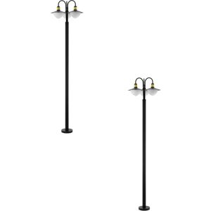 Loops 2 PACK IP44 Outdoor Bollard Light Black & Gold Curved Lamp Post 3x 60W E27