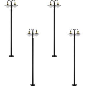 Loops 4 PACK IP44 Outdoor Bollard Light Black & Gold Curved Lamp Post 3x 60W E27