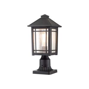Quoizel Cedar Point Single light Pedestal Light in Black Finish with Clear Seeded Glass