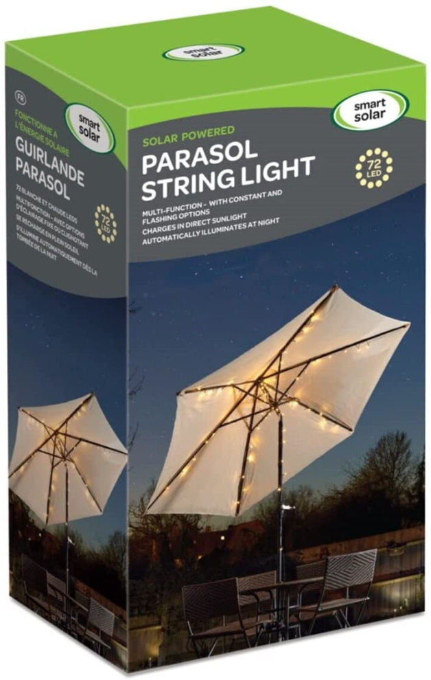 Smart Solar Smart Garden Outdoor Solar Powered Parasol String Lights 72 LEDs