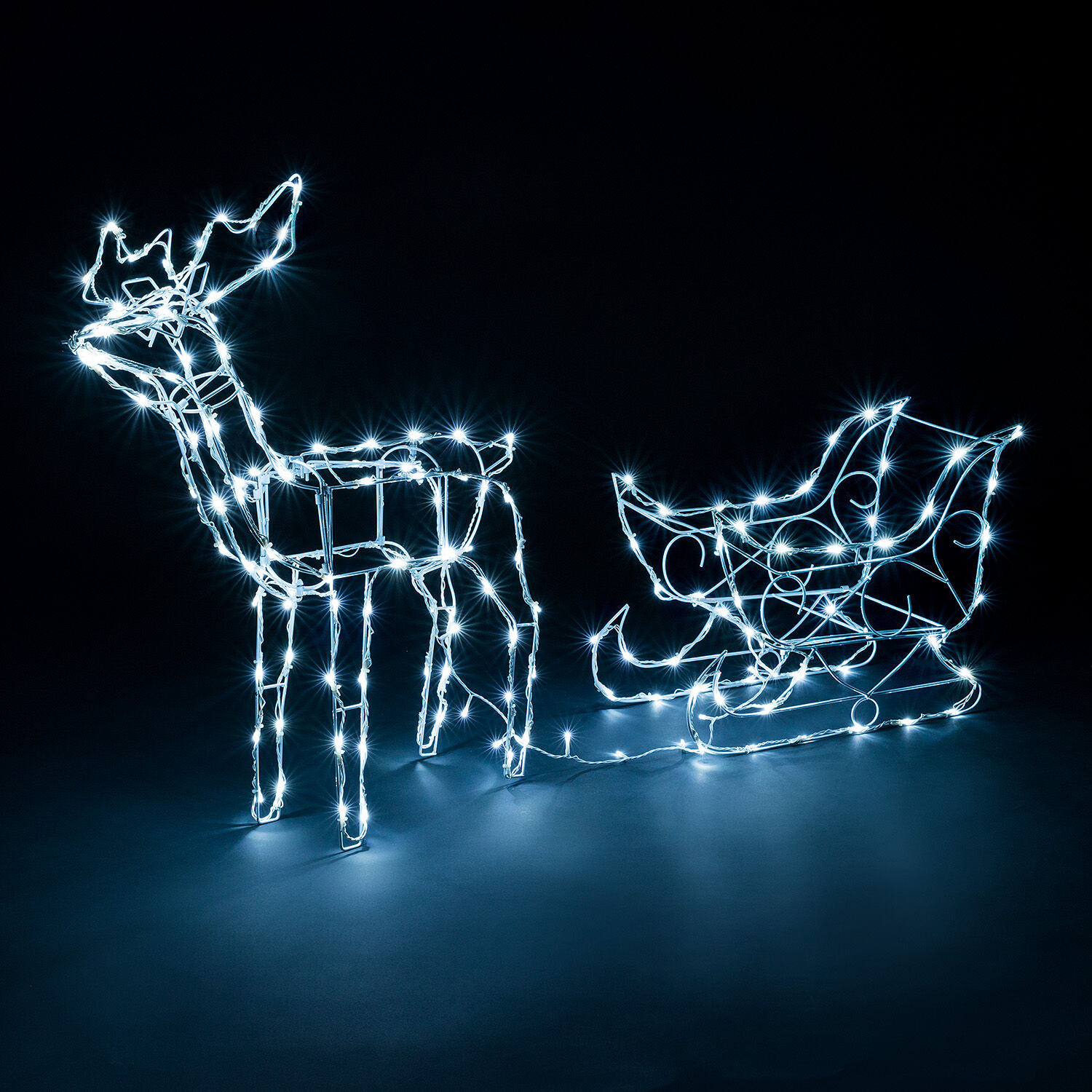 Christow White Wire Light Up Reindeer & Sleigh - White