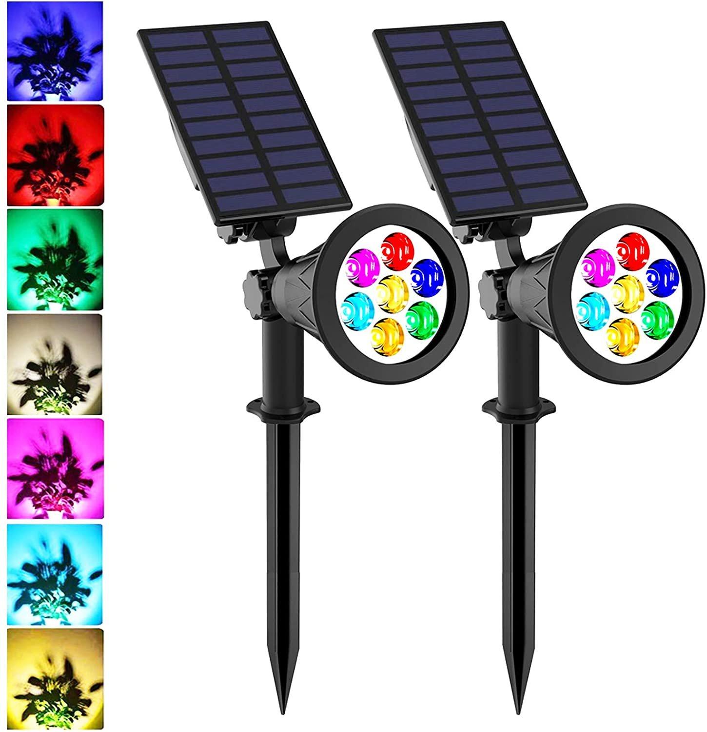 ENER-J 7W Solar Spike Garden Light, 1800 mAh battery, 5.5V 1.5W Solar Panel, IP44, RGB (Pack of 2)