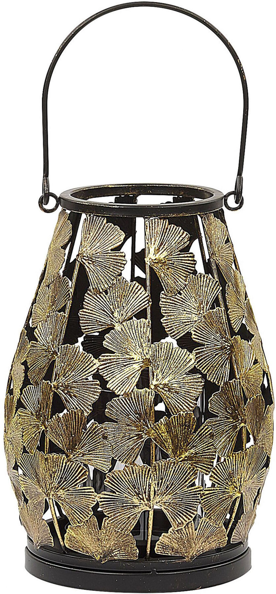 Beliani Lantern Gold Metal 27 cm with Glass Candle Holder Leaf Pattern Modern