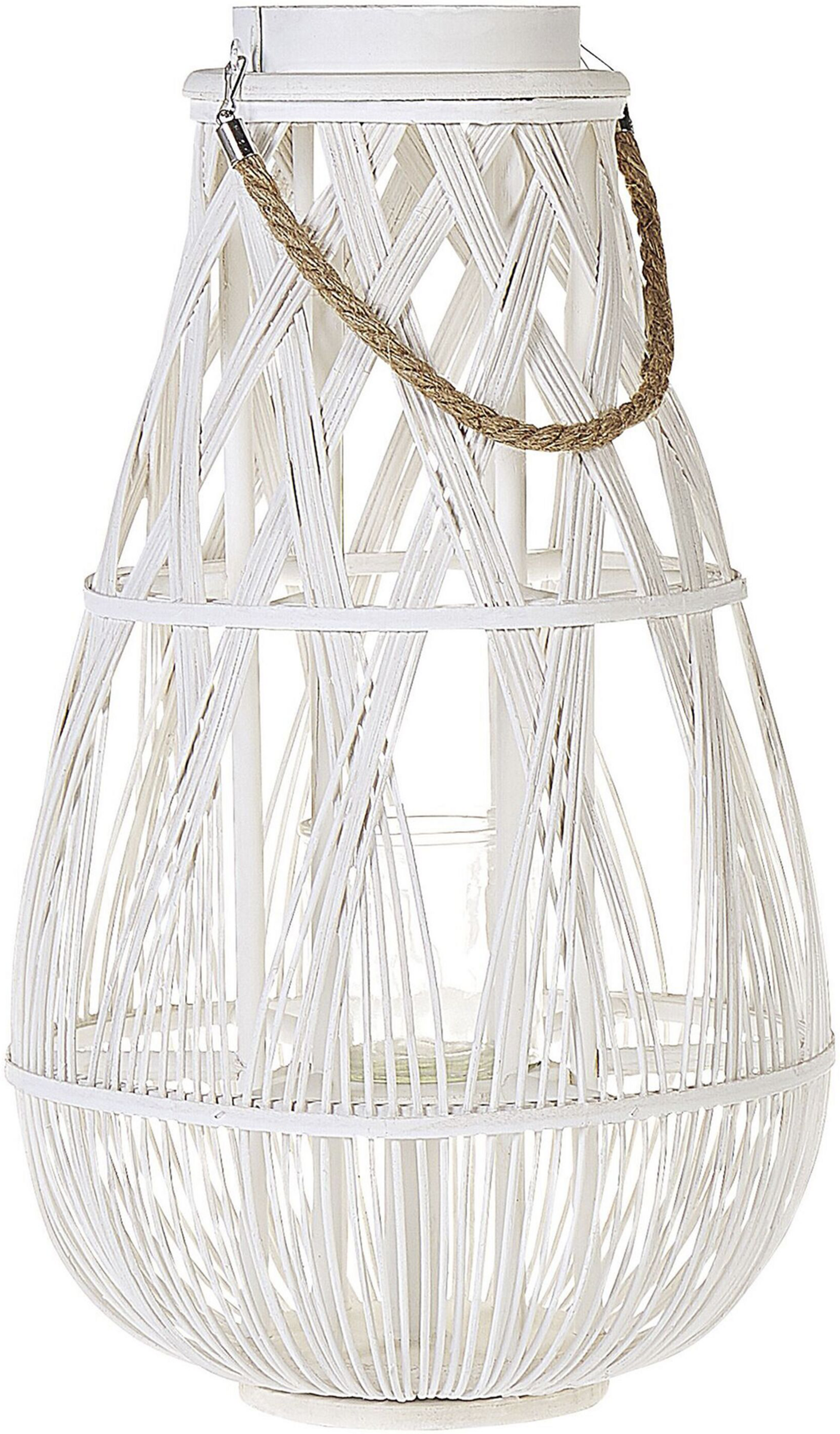 Beliani Lantern White Bamboo Wood and Glass 56 cm Indoor Outdoor Scandinavian