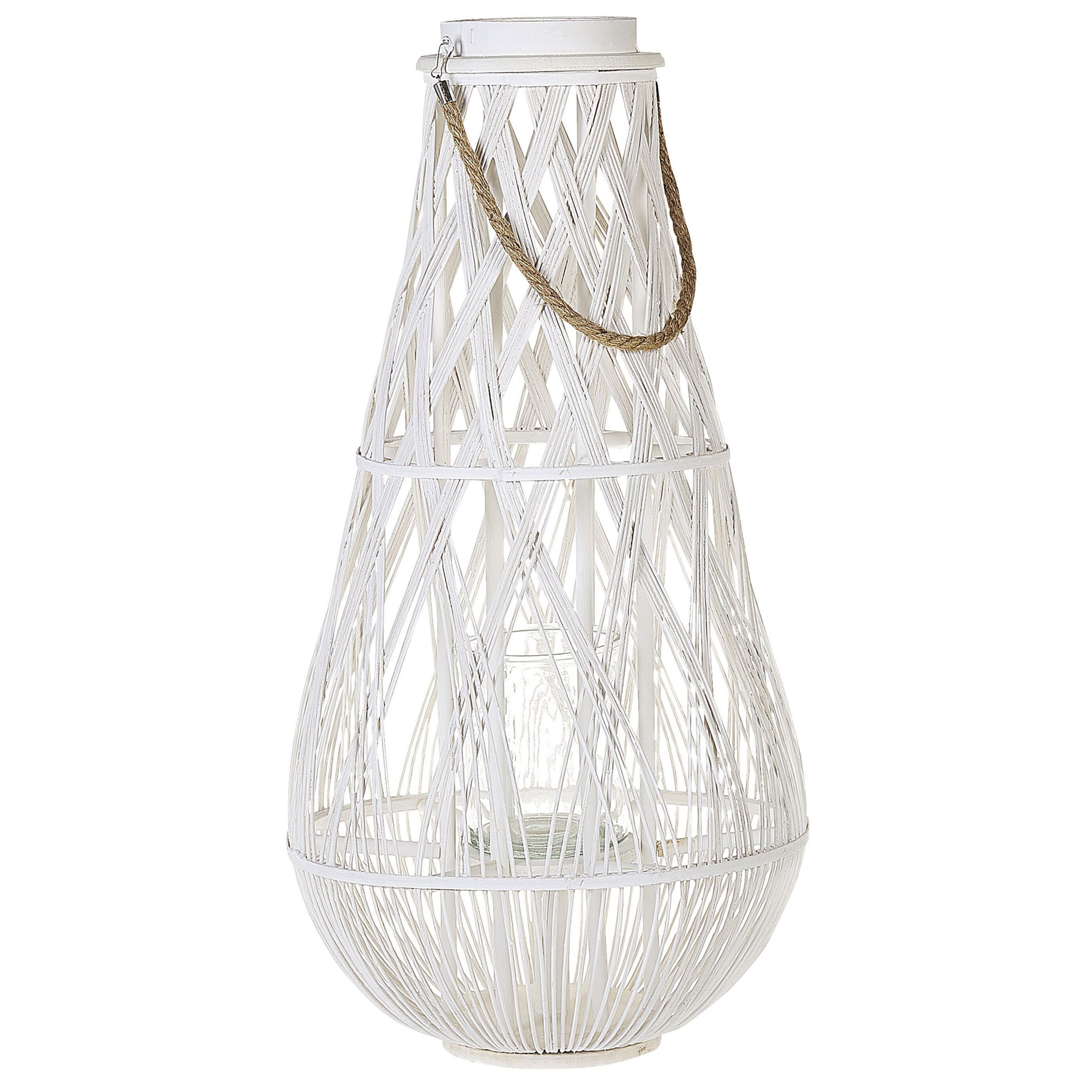 Beliani Lantern White Bamboo Wood and Glass 75 cm Indoor Outdoor Scandinavian