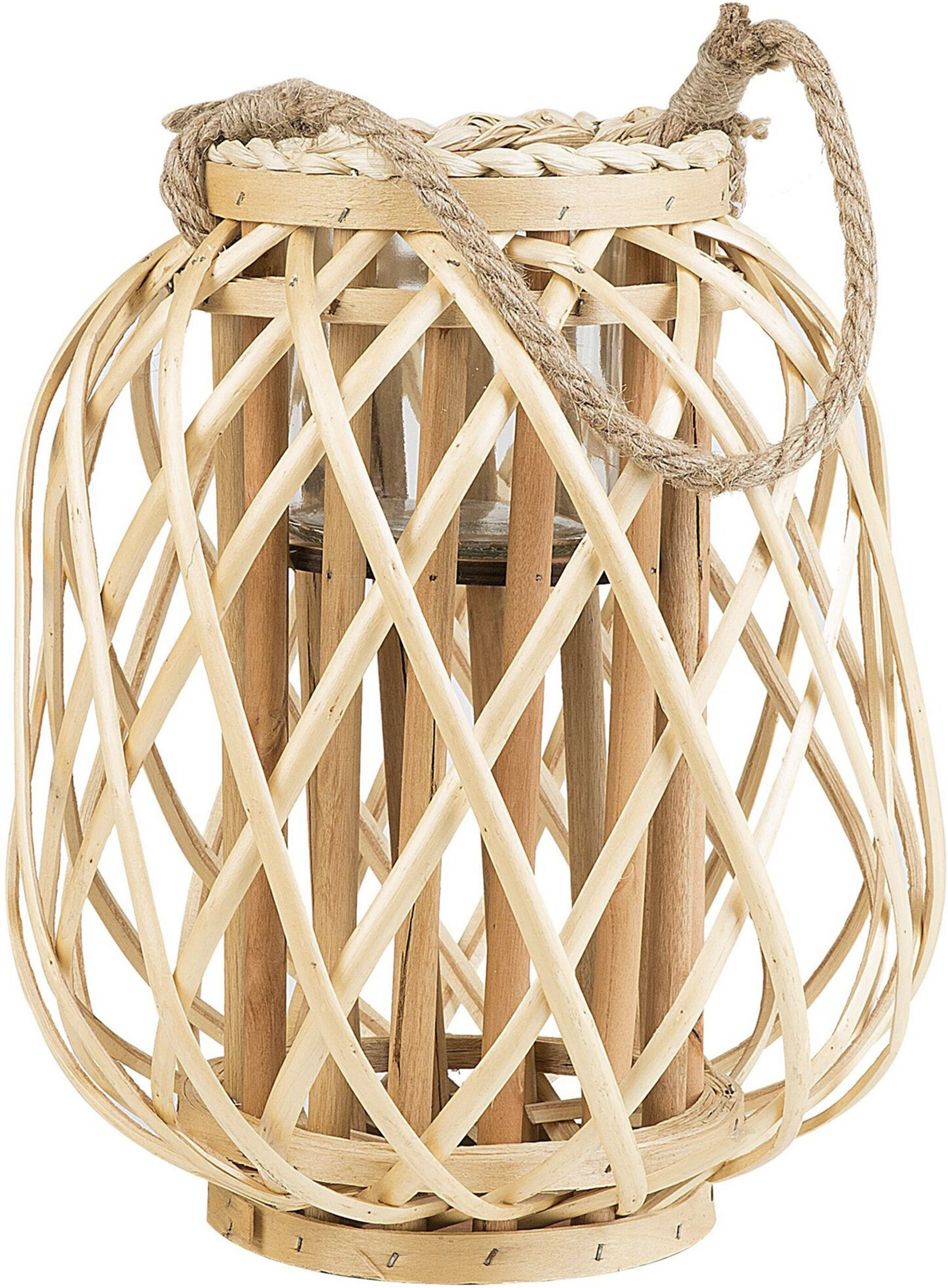 Beliani Lantern Light Willow Wood and Glass 30 cm Indoor Outdoor Scandinavian