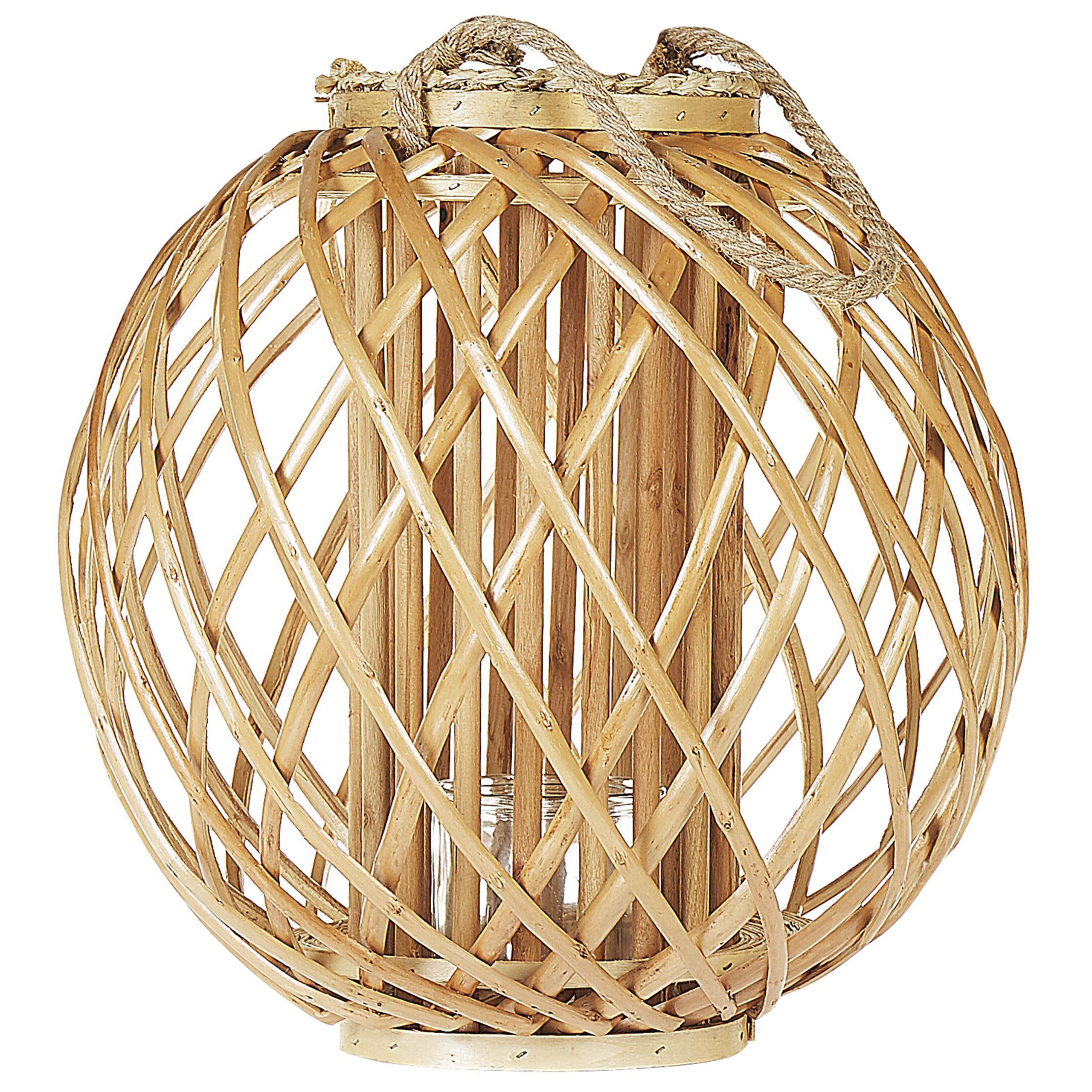 Beliani Lantern Light Willow Wood and Glass 41 cm Round Indoor Outdoor Scandinavian