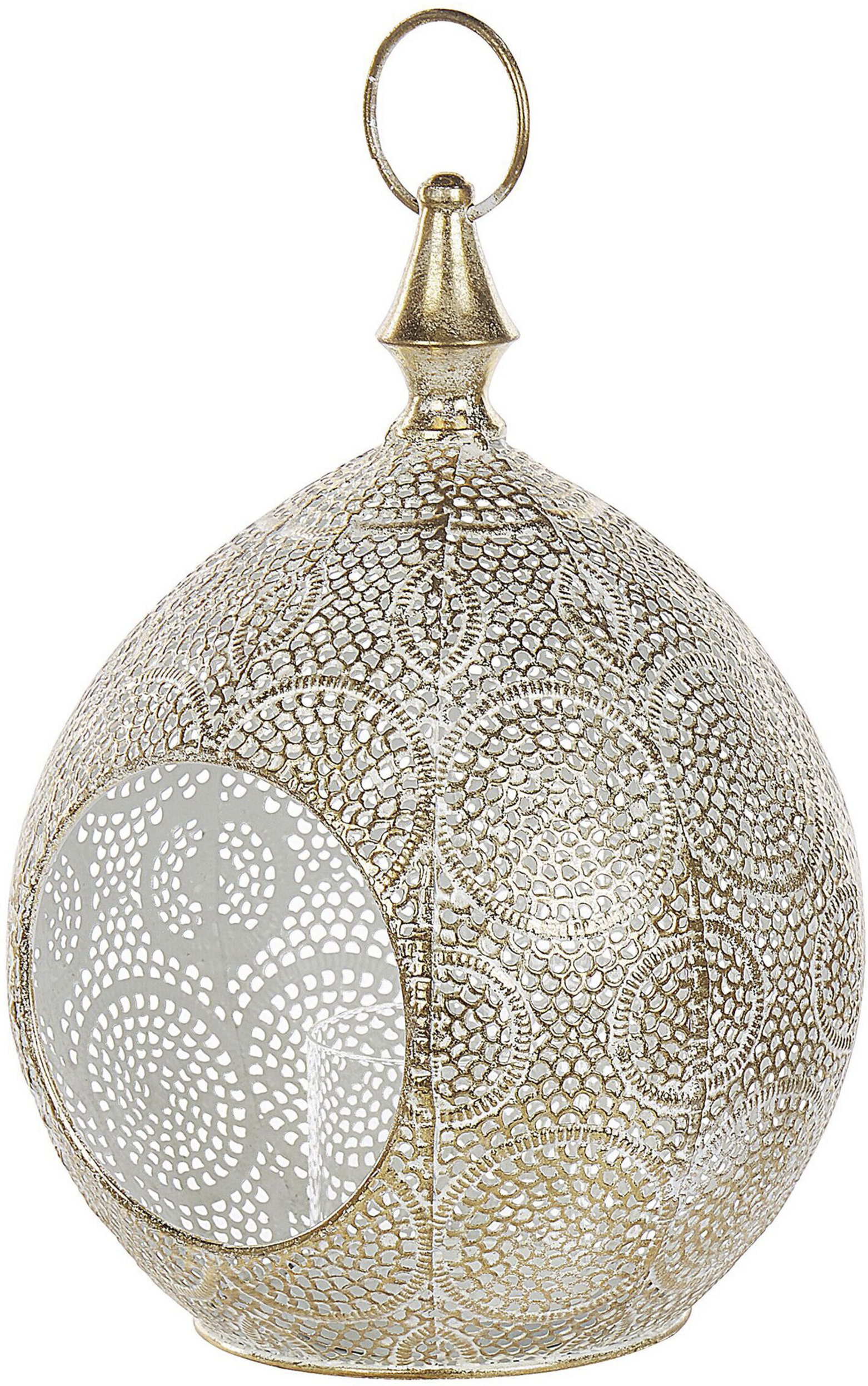 Beliani Lantern Gold Metal 33 cm with Glass Candle Holder Oriental Openwork Boho