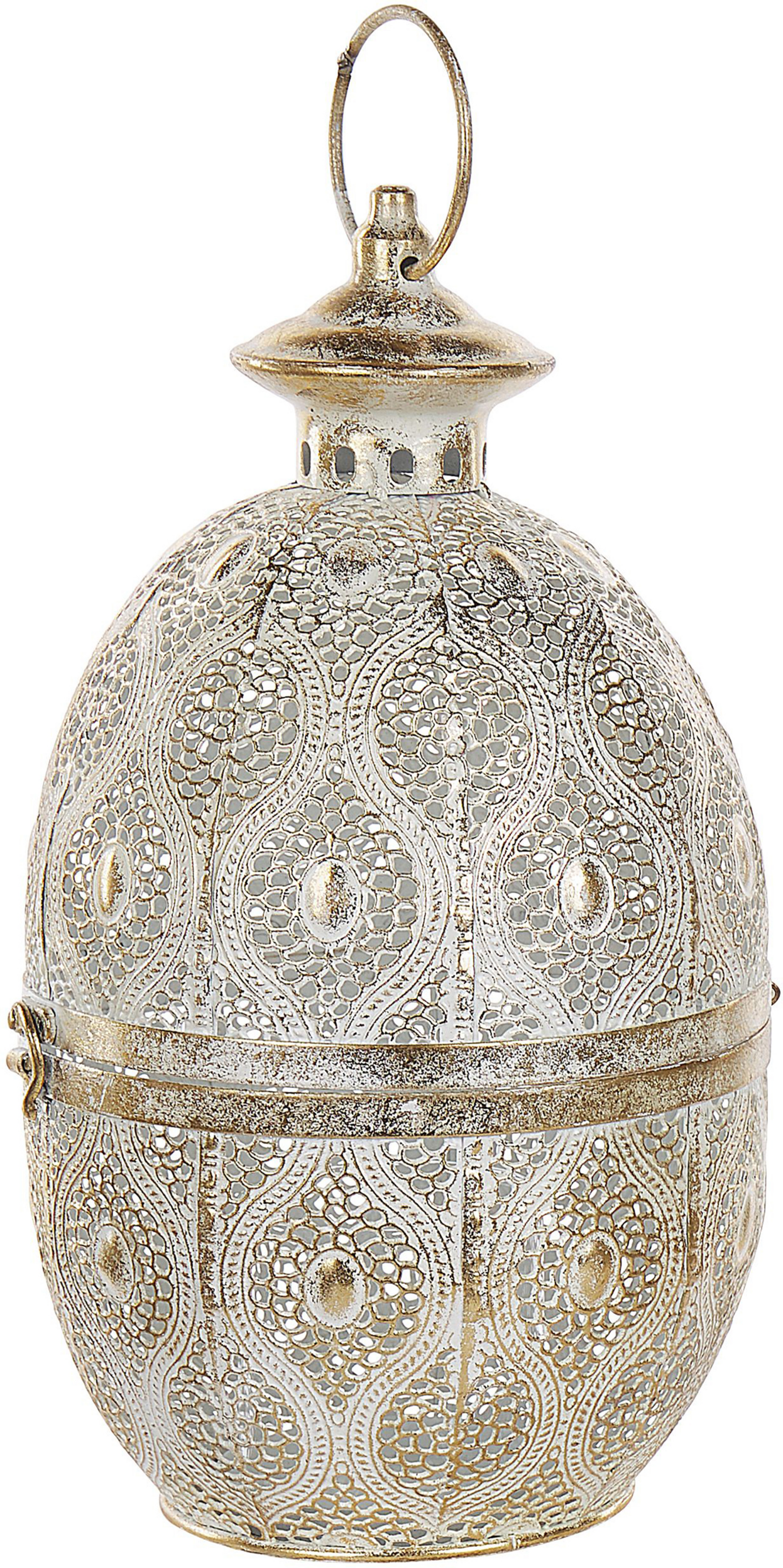 Beliani Lantern Gold Metal 34 cm with Glass Candle Holder Oriental Openwork Egg