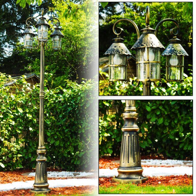 hofstein Tolep lamppost black-gold, 3-light sources - antique, cottage - outdoors - Expected delivery time: 6-10 working days