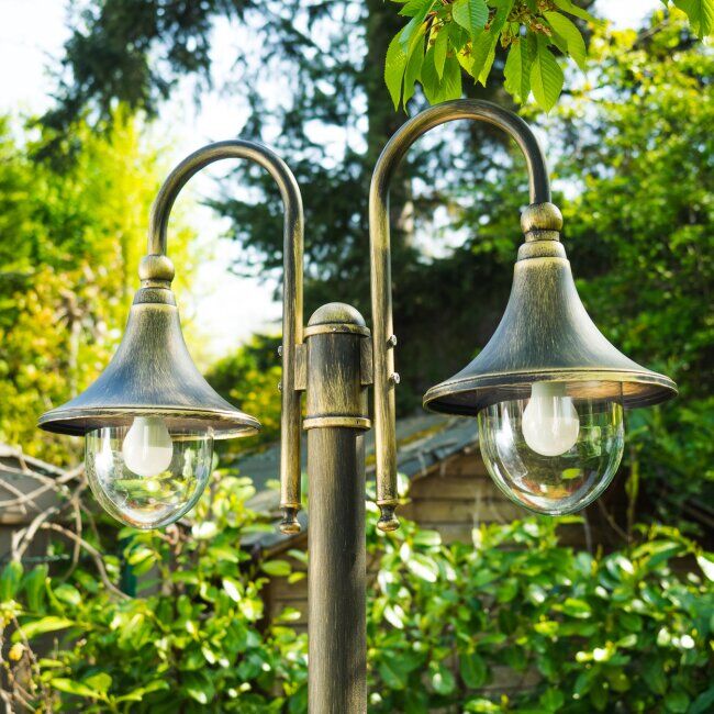 hofstein Elgin lamppost black-gold, 2-light sources - antique, cottage - outdoors - Expected delivery time: 6-10 working days