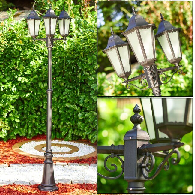 hofstein Lutec Hongkong lamppost black, 3-light sources - antique, cottage - outdoors - Expected delivery time: 6-10 working days