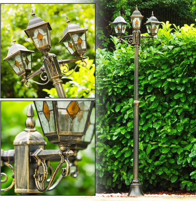 hofstein Antibes Lamp Post brown, gold, 3-light sources - antique, cottage - outdoors - Expected delivery time: 6-10 working days