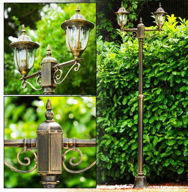 hofstein Ribadeo Lamp Post black-gold, 2-light sources - antique, cottage - outdoors - Expected delivery time: 6-10 working days