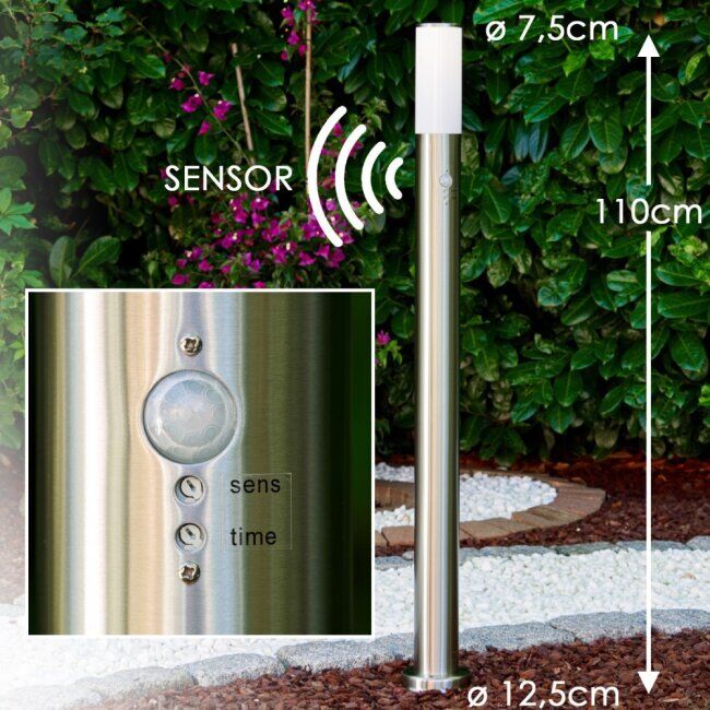 hofstein Caserta outdoor floor lamp stainless steel, 1-light source, Motion sensor - modern - outdoors - Expected delivery time: 6-10 working days