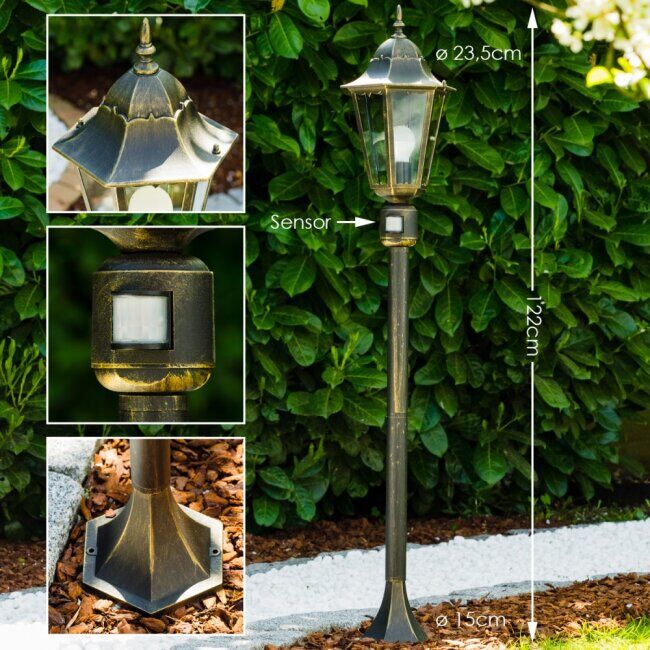 hofstein Bristol outdoor floor lamp brass, gold, 1-light source, Motion sensor - antique, cottage - outdoors - Expected delivery time: 6-10 working days