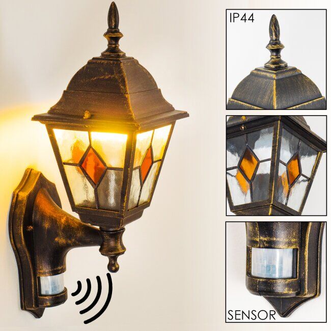 hofstein Antibes Outdoor Wall Light brown, gold, 1-light source, Motion sensor - antique, cottage - outdoors - Expected delivery time: 6-10 working days