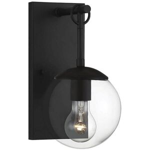 Savoy House 6 in. W x 11 in. H 1-Light Matte Black Hardwired Outdoor Wall Lantern Sconce with Clear Glass Shade