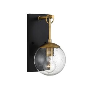 Savoy House 6 in. W x 11 in. H 1-Light Oil Rubbed Bronze/Natural Brass Hardwired Outdoor Wall Lantern Sconce with Clear Seeded Glass